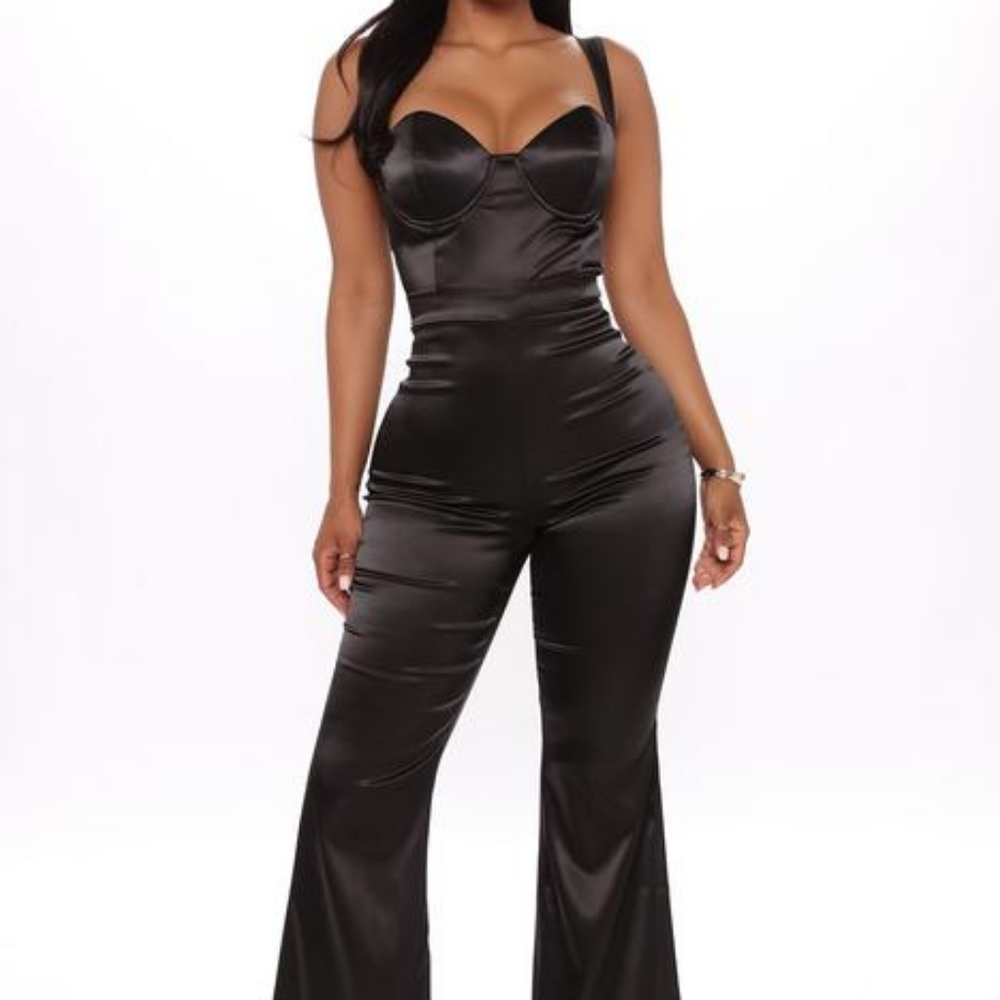 Tight Together Satin Jumpsuit - Black